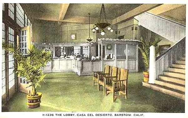 Historic photo of Casa Del Desierto lobby, Barstow, Ca.